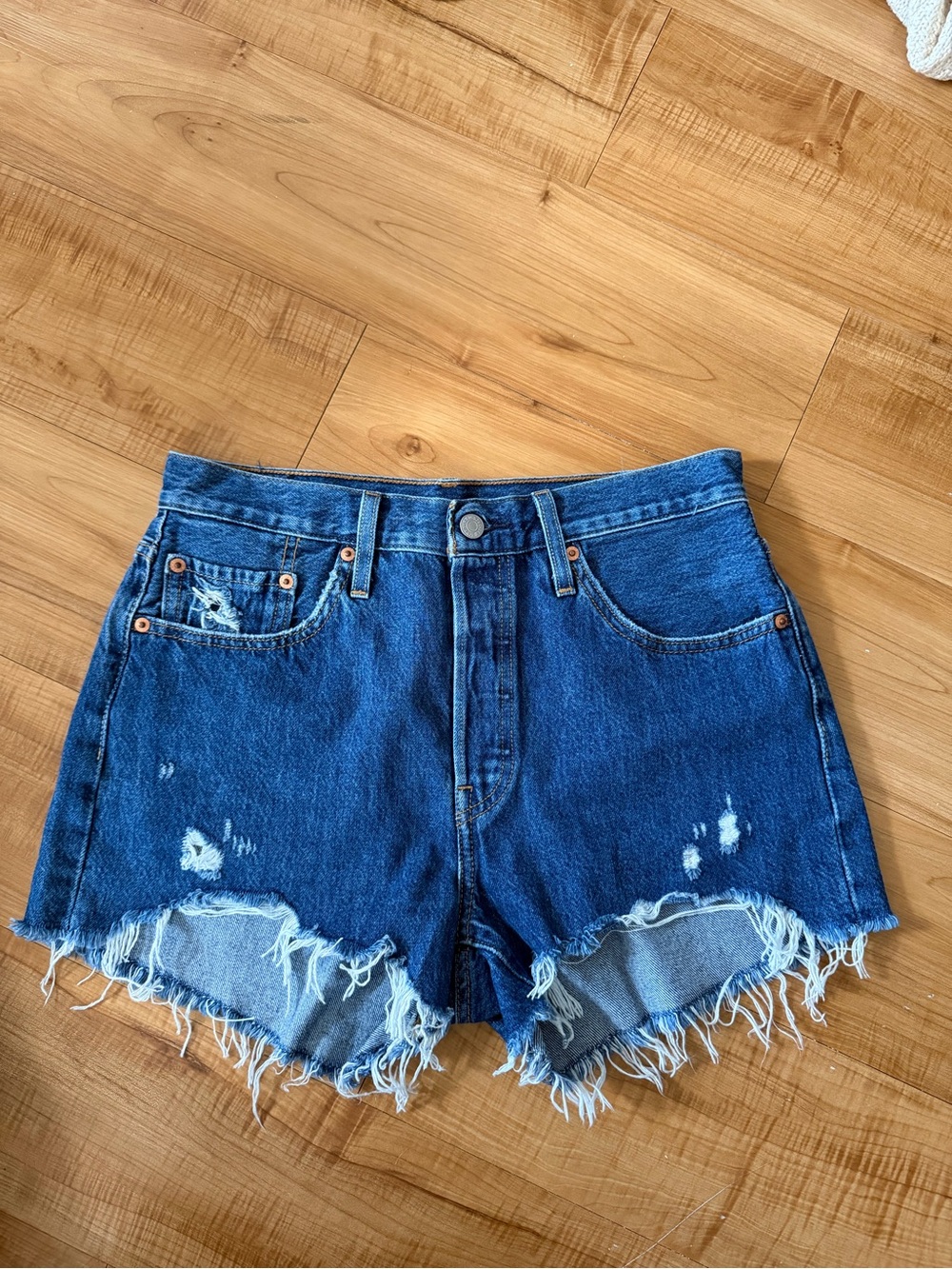 Levi's 501’s Dark Blue Distressed Jean Shorts